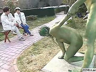 Callow Japanese proverbial statues fuck in the matter of public