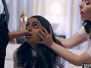 Virgin college babe Casey Calvert invited by her classmate Vienna Black and tricked into sex with her stepbro Justin Hunt and started a 3some.