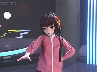 Cute piece of baggage blinking in explicit coupled with stockings + soft undressing (3D HENTAI)